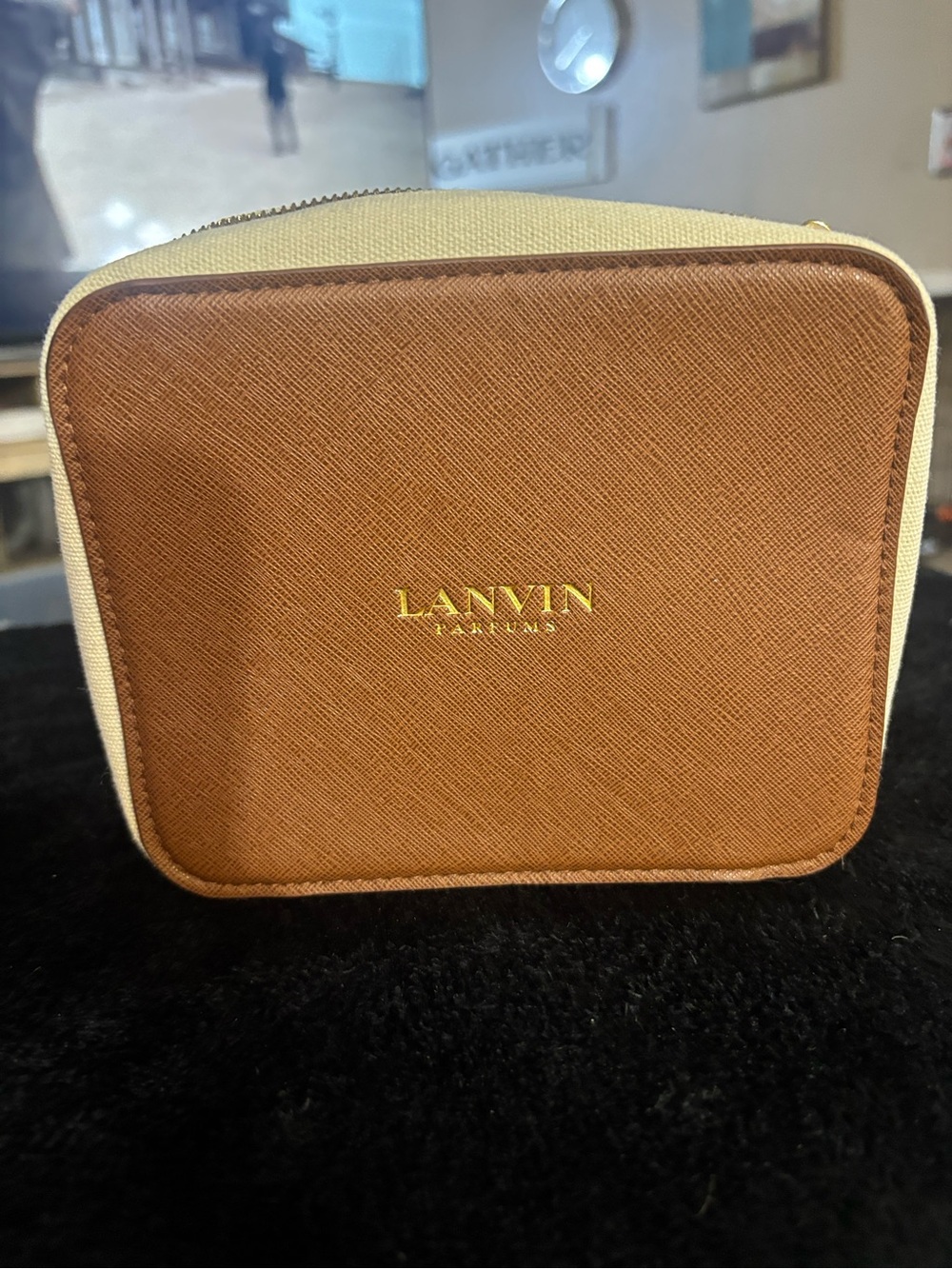 Lanvin Two-Tone Brown & Cream Leather Toiletry Pouch